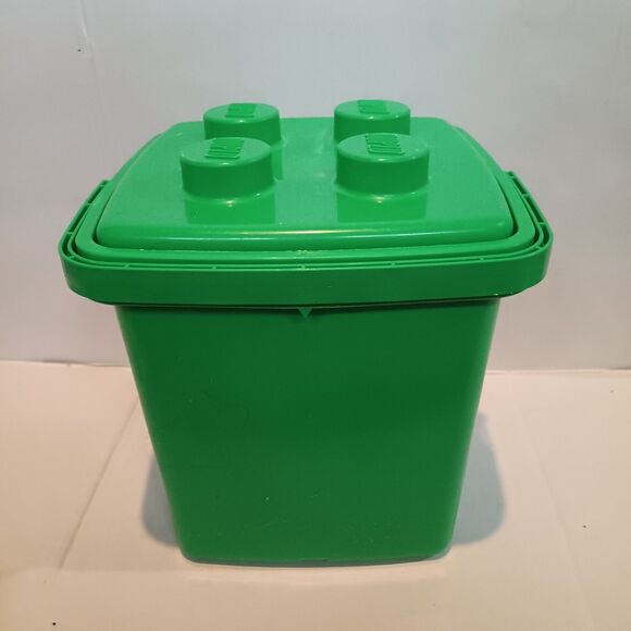 Vintage Lego Duplo Blocks & Green Storage Bucket-74 Pieces-1992-Handle - Picture 9 of 12